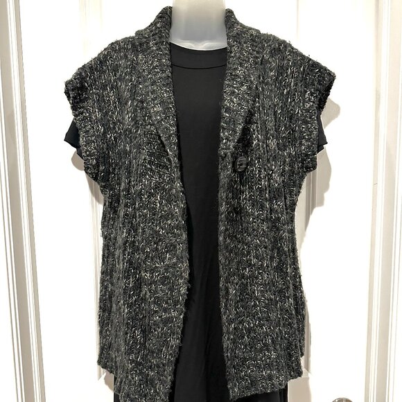 Merona Black with Gary & White Speckled Cable Knit Sleeveless Cardi, Size XL - Picture 4 of 16